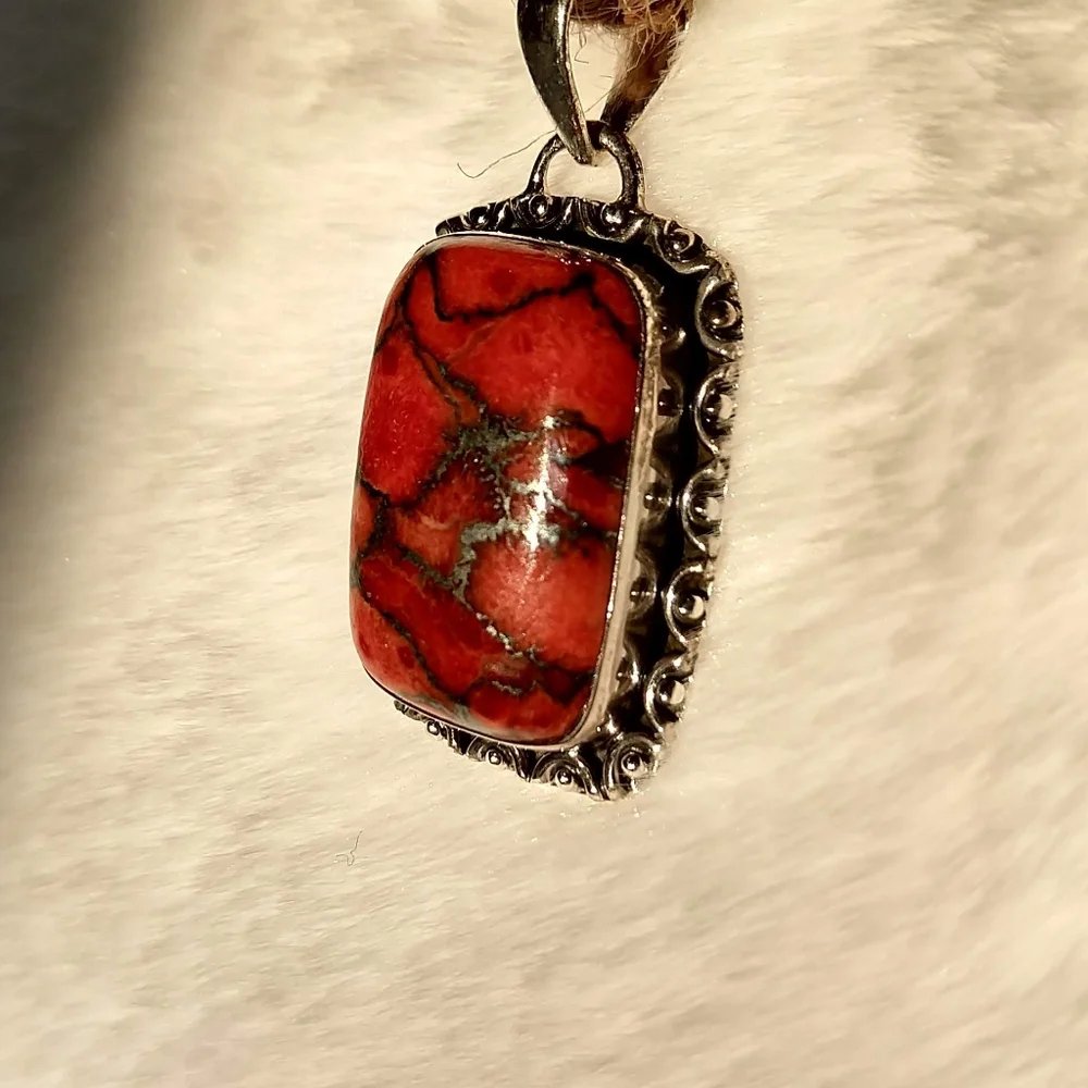 Sterling Silver Natural Red Mohave Copper Turquoise Pendant. - Picture 8 of 8